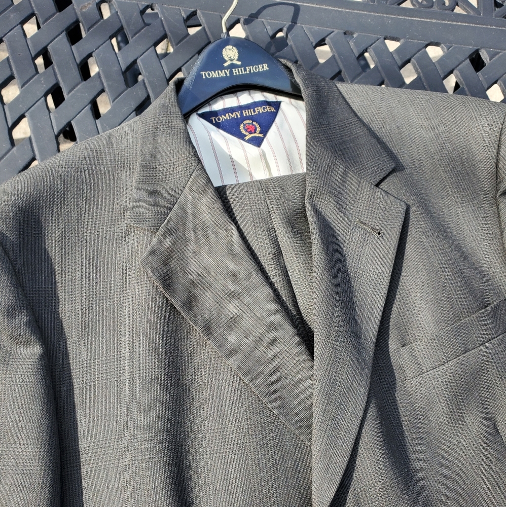 Vintage Tommy Hilfiger Tailored Suit Gray Plaid
